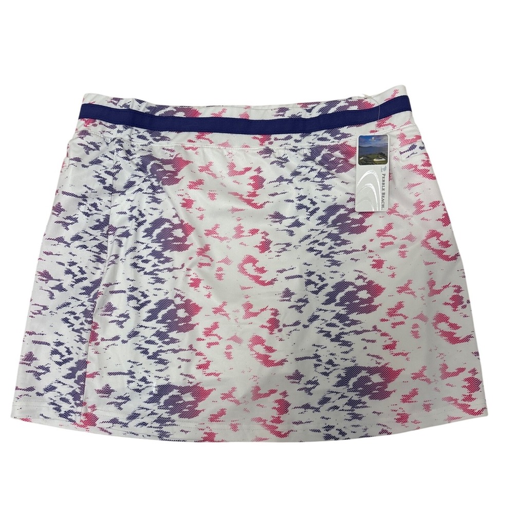 Pebble Beach Performance Women L Golf Skort White Pink Purple Abstract NWT